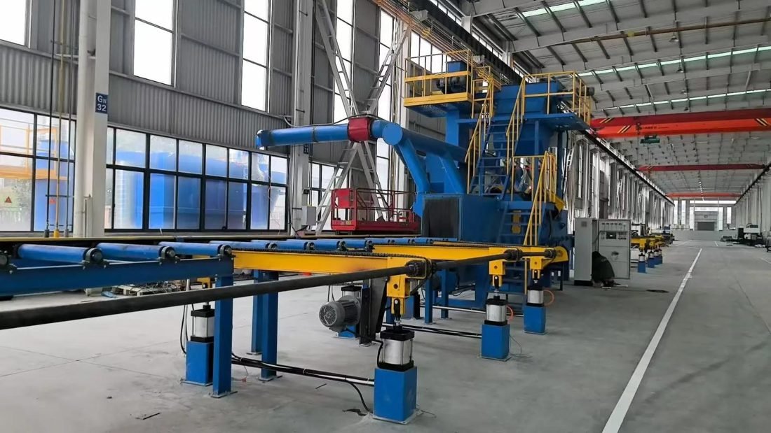 Roller conveyor shot blast line